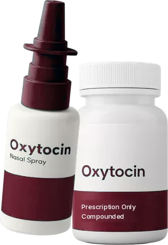 Oxytocin nasal spray beside a compounded oxytocin bottle